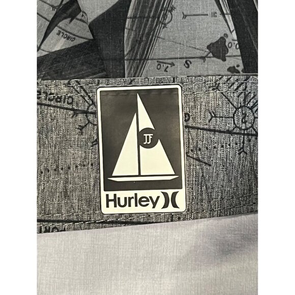 Hurley Mens 34 Gray Tropical Board Shorts Red Stripe Gray Stretch Swim EUC - Picture 7 of 10